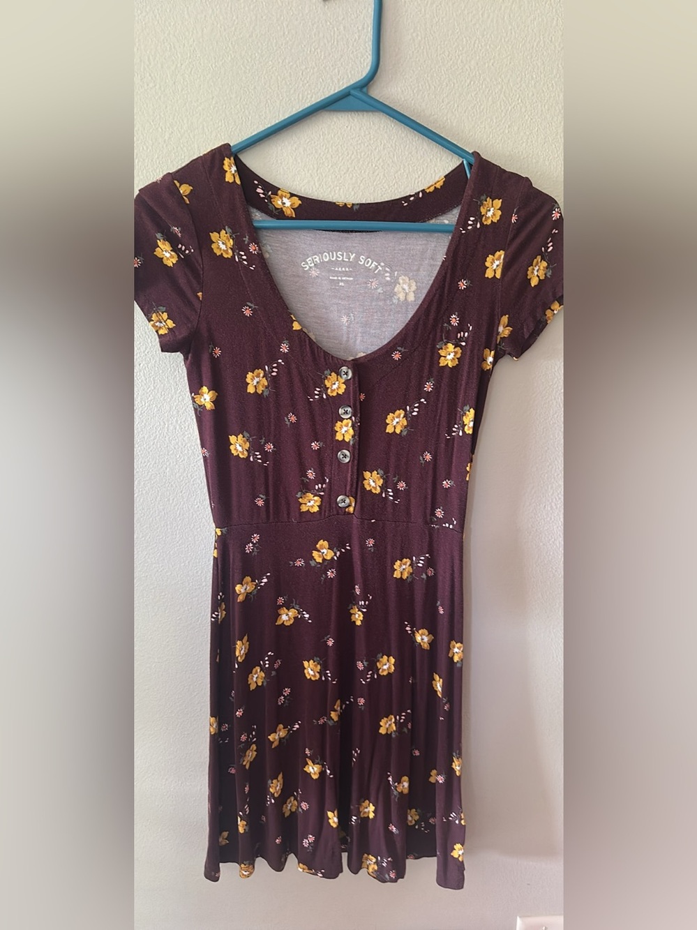 Seriously Soft Burgundy Floral Midi Dress with Button Front